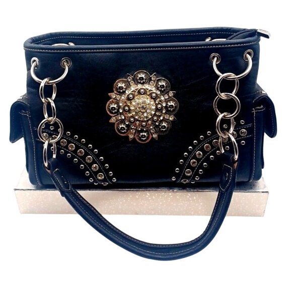 Montana West Black Western Bling Black Crystal Concho Conceal Carry Gun Handbag - Picture 1 of 16